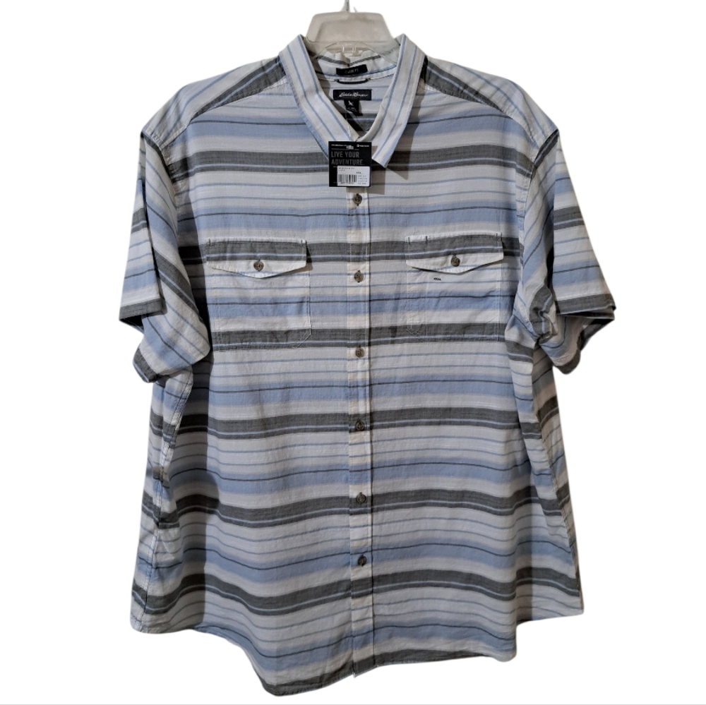 New Eddie Bauer Blue and Gray Casual Button Down Shirt 3XL